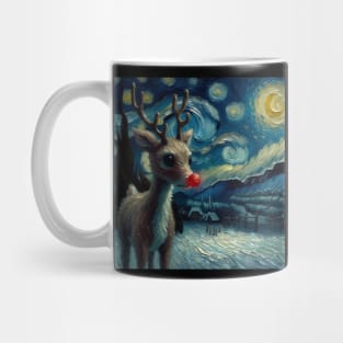 Guiding Starlight: Rudolph's Starry Night - Van Gogh-Inspired Reindeer Art Mug